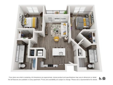 Floor plan for 2 beds, 2 baths, 1010 sqft